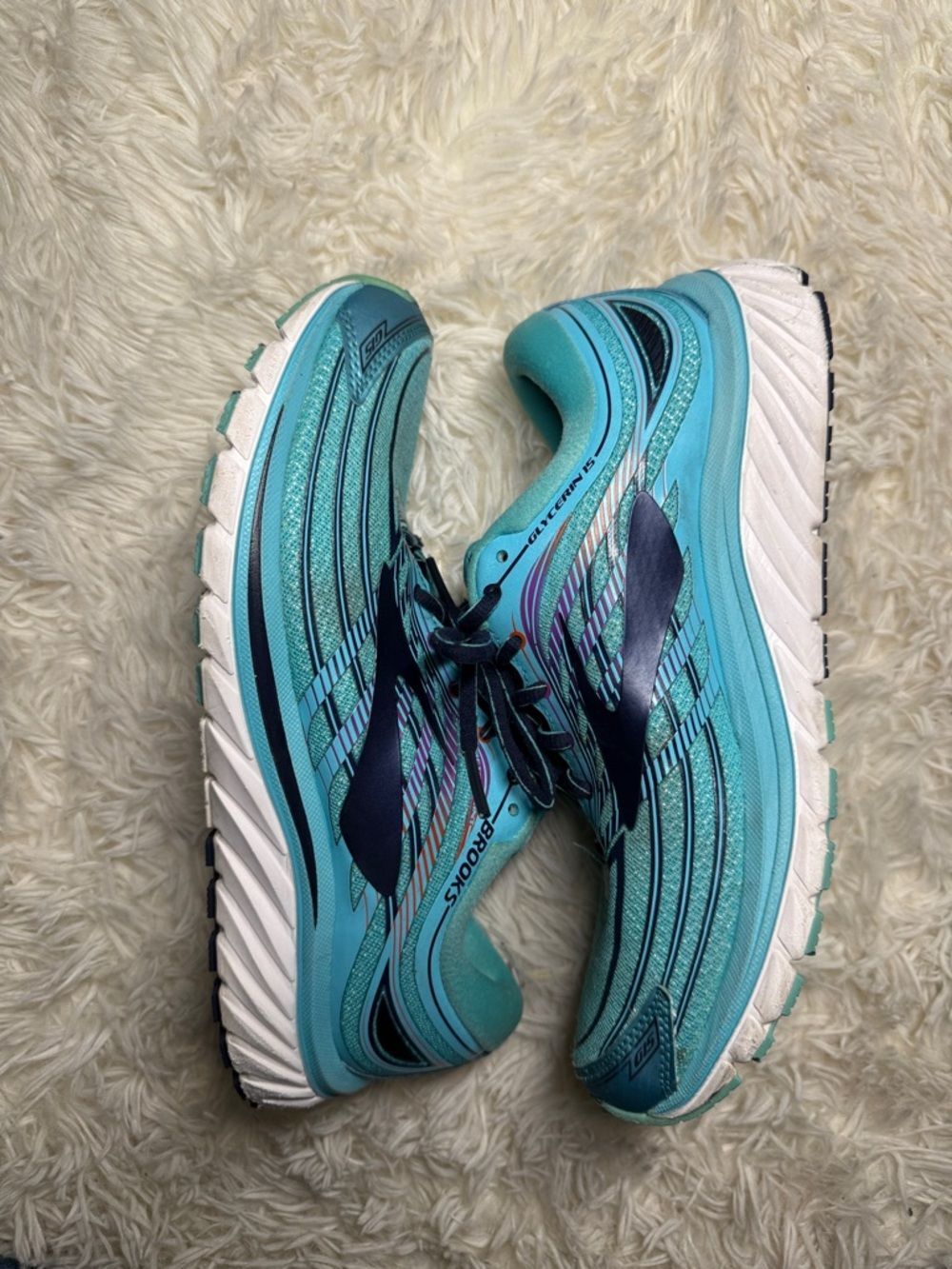 Brooks Glycerin 15 Women's Running Shoes 1202471b476 Aqua Blue Lace Up